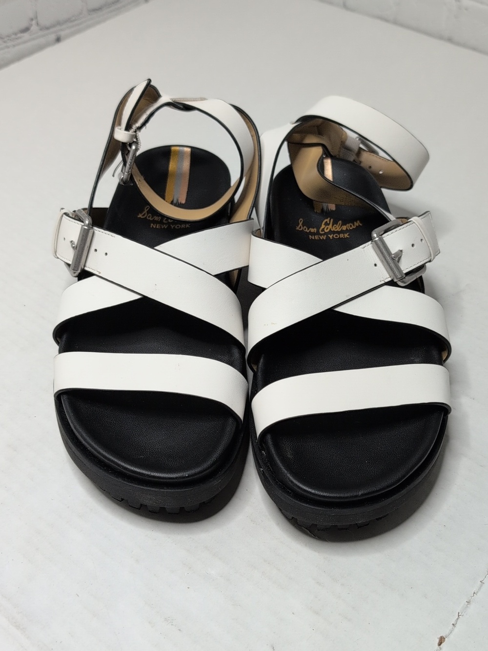 Sam Edelman Eleanora Leather Ankle Strap Lug Sole Sandals White